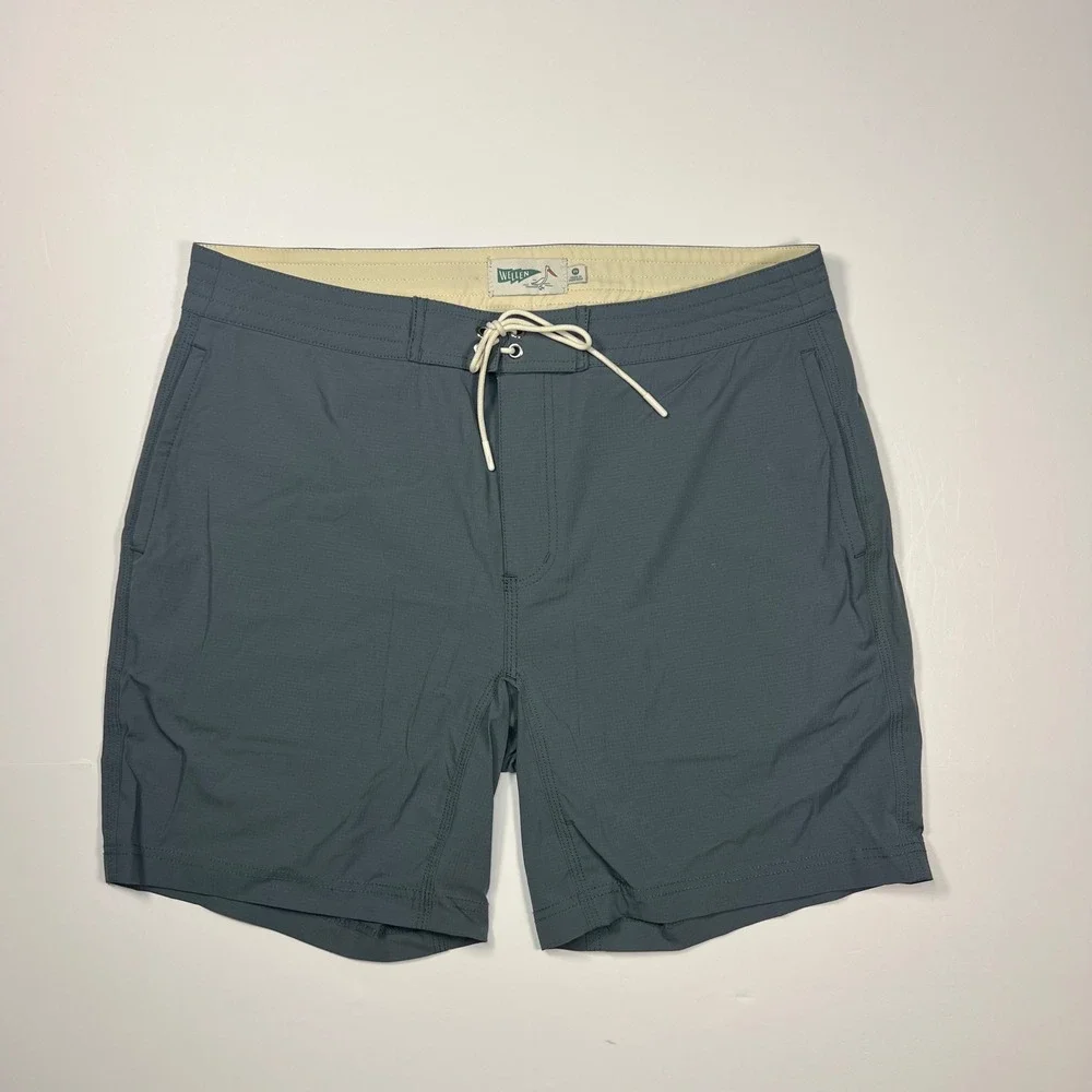 Wellen Board Shorts Mens 34 Slate Blue Ripstop Lace-Up Swim Trunks W-640006